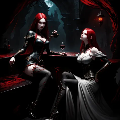 arafed, dark fantasy art, gothic art, (masterpiece: 1.5), full body best details, highly detailed, best quality, highres, a picture of a vampire waiting in a bar drinking wine, a female vampire (Masterpiece, best quality: 1.6), ultra feminine (best details...