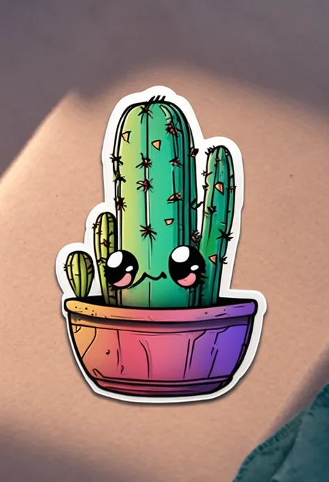 sticker, Un cactus en su maceta, Dibujo simple, fondo blanco, Sticker drawing for children from 3 to 6 years old,