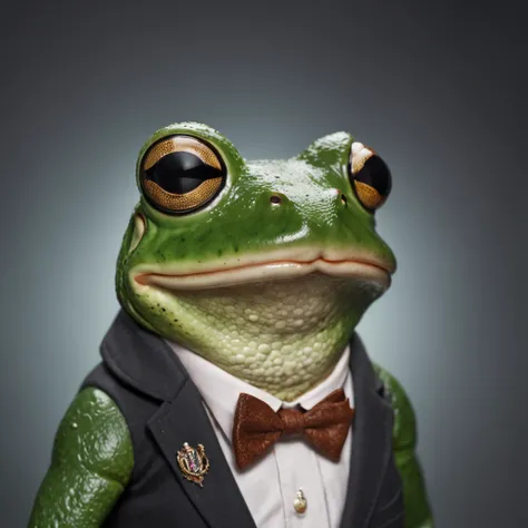 "A high-quality illustration with a frog-looking politician, portraying a frog man with striking and realistic expression."