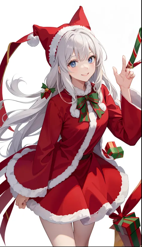 1girl in、A smile、Christmas、Dressed in Santa Claus costume、