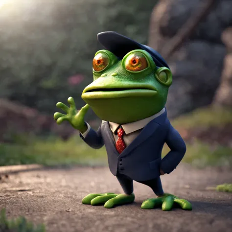 A high-quality illustration with a frog-looking politician, portraying a frog man with striking and realistic expression.