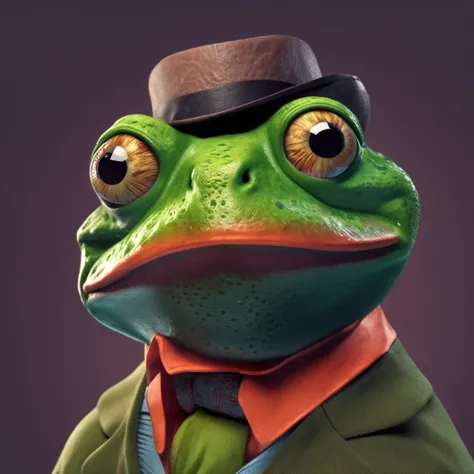 A high-quality illustration with a frog-looking politician, portraying a frog man with striking and realistic expression.