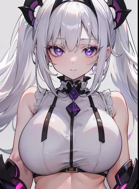 Creamy white hair，Deep purple pupils，A cute and seductive succubus girl