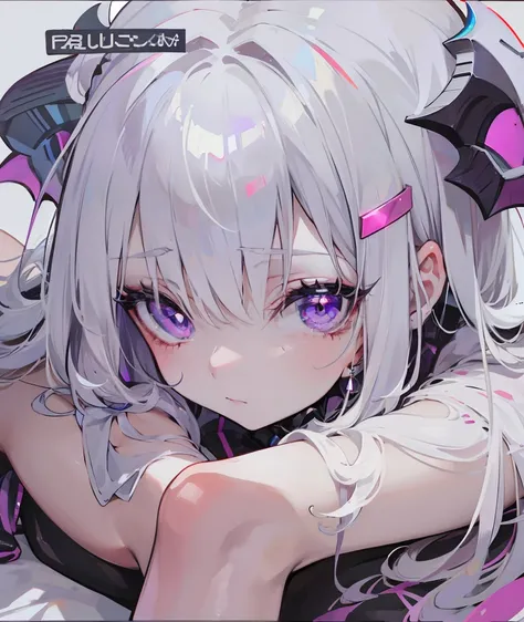 Creamy white hair，Deep purple pupils，Cute and seductive succubus girl