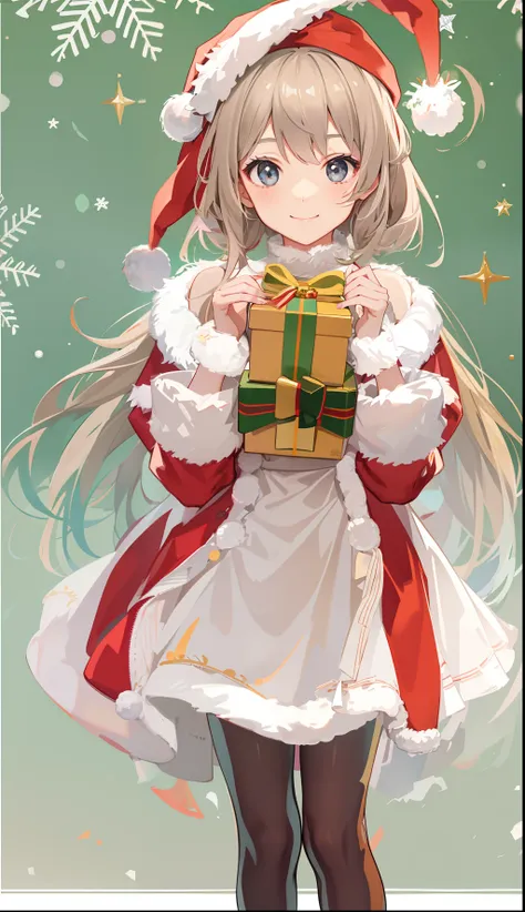 1girl in、A smile、Christmas、Dressed in Santa Claus costume、