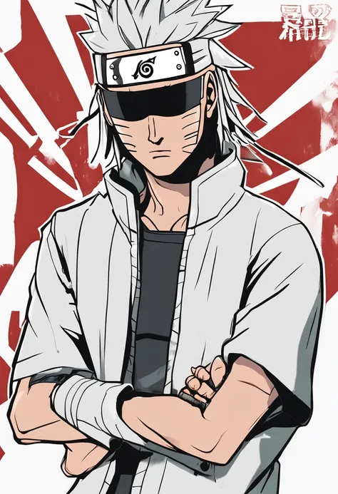 "personagem Killer B de naruto:1.2, shino aburame, casaco branco, sunglasses, white head band, ninja, boca tampada, (camisa com gola alta:0.8), expression serious, rosto altamente detalhado, e segurando espada ninja, arte digital premiada, (highes definiti...