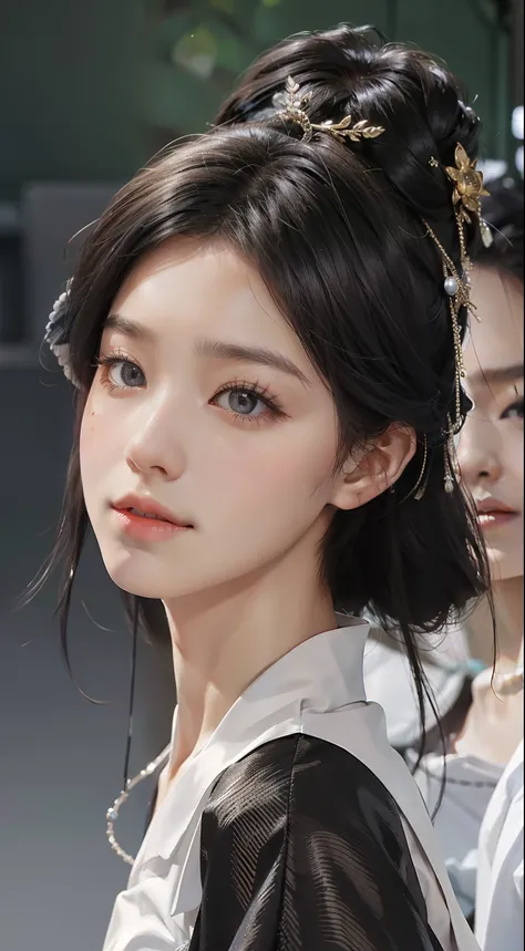 1girll，独奏，（best qualtiy），（tmasterpiece：1.1），（校服：1.4），Black colored eyes，shift dresses，Looking_at_peeping at the viewer，Neck_ribbon，adolable，Clear facial skin，