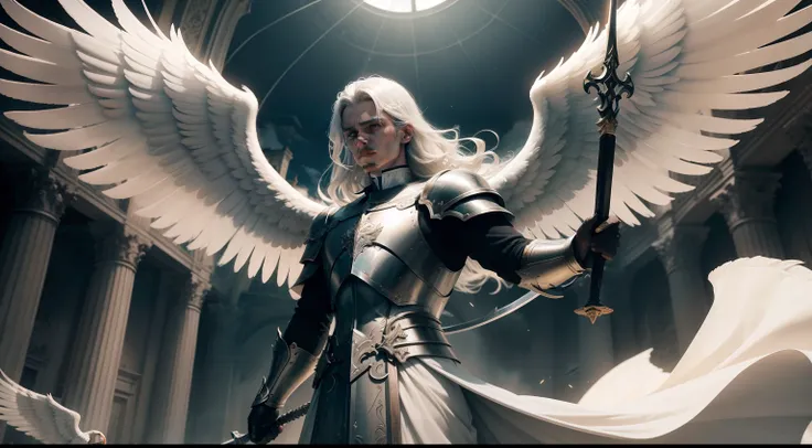 seraphim angel rosto coberto por asas anjos fortes (MIGUEL E GABRIEL) Serafins da biblia, grande batalha combate ataque, coming from heaven with shining spears and swords, na  planeta Terra, Ultra realista