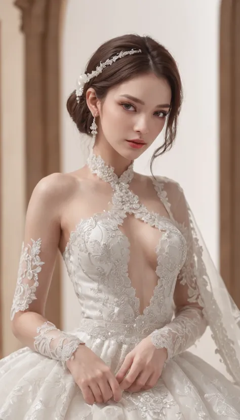 (professional 3d render:1.3) af (Realistic:1.3) most beautiful artwork photo in the world，tmasterpiece，best qualtiy，Private room photos，Star Girl，wedding photo，Full body photo of the front，Bigchest，Raised sexy，cropped shoulders，Open navel，show legs，black l...