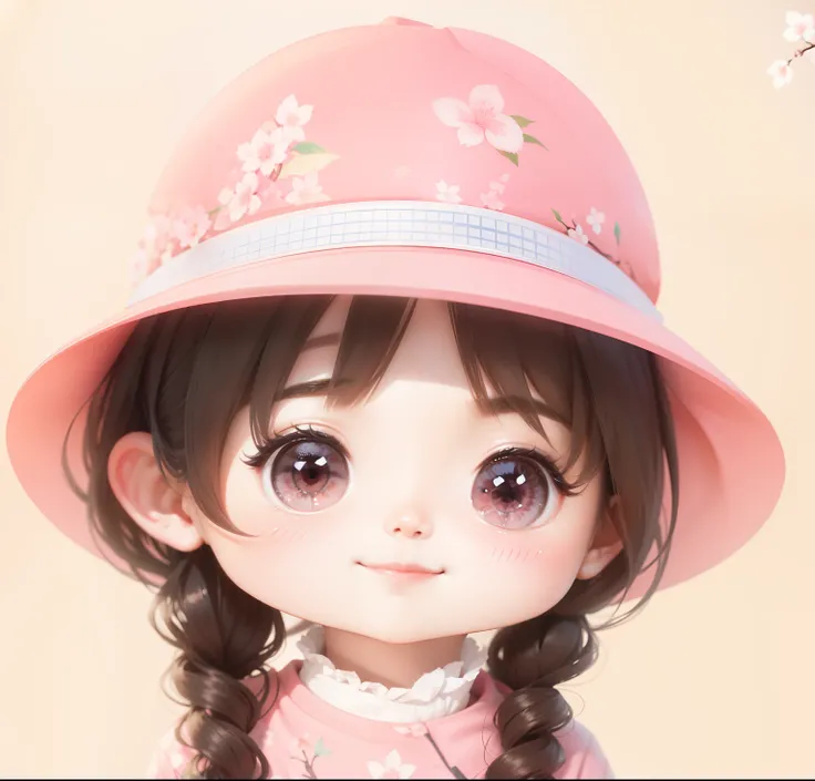 Mesh cherry blossom background，Smiling cute face，Ultra high-definition images，