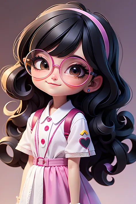 Loli Menina negra , Eyeglasses, olhos delicados e detalhados, sorriso delicado e detalhados, opalescente, Perolescente, Holographic,  fundo escuro