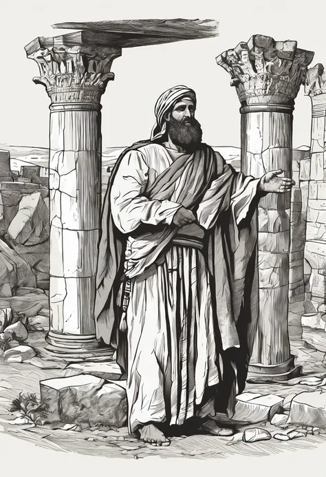 Create a 4k resolution image that depicts the biblical character Haggai in its historical context. Haggai was an Old Testament prophet who lived during the post-Babylonian period of exile, when the Jews were returning to Jerusalem to rebuild the Temple. Na...