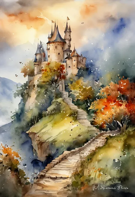 Best Quality, masutepiece, 超A high resolution, (photos realistic:1.4), surrealism, dream-like,fusionart，Dilapidated castle in the background