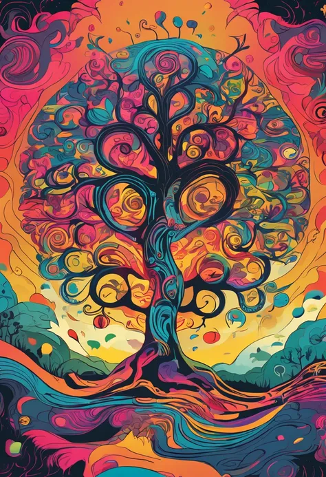 the tree of life, the beginning of creation, melting in the parallel universe, psychedelic