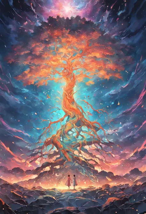 the tree of life, ultra realistic, the beginning of creation, melting in the parallel universe, psychedelic