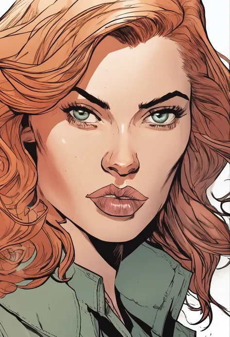 um close up de uma pessoa em um trench coat e jeans, arte oficial do personagem, official character illustration, adam hughes, Closeup da arte do personagem, pesquisadora do sexo feminino, Retrato de corpo inteiro de Jean Grey, arte detalhada do personagem...