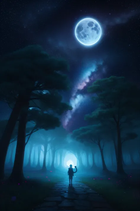 "Crie uma imagem com uma atmosfera encantadora e infantil, inspired by the book Greg and the Magic Night. Nessa imagem, inclua os personagens Lucas e Greg, both exploring a night scene full of wonders. Add a starry sky with smiling stars and a friendly wat...