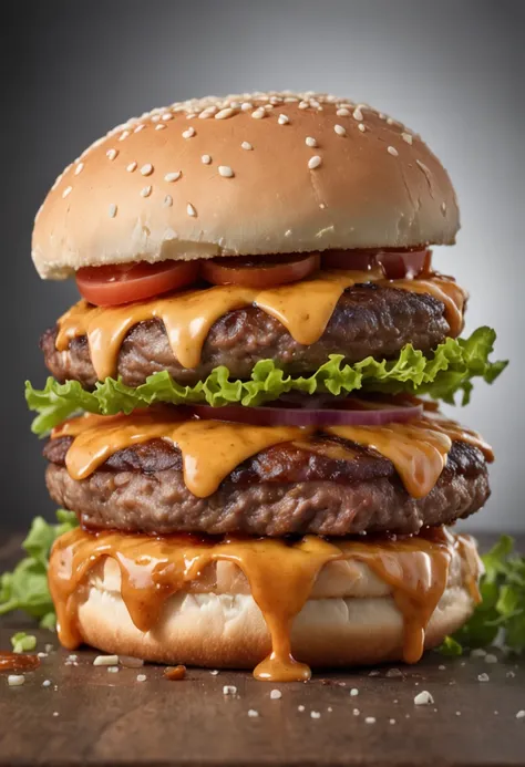 A burger falling in pieces juicy, tasty, hot, promotional photo, intricate details, hdr, cinematic, adobe lightroom, highly detailed