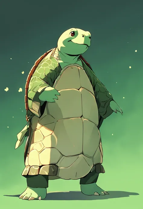 anthropomorphic turtle，Green background，simplebackground，solid color backdrop，Full body frontal photo，1 Cute Hanfu Panda Man，standing on your feet，full bodyesbian, Solo,frontage，facing to audience, ssmile，Background bokeh，lightand shade contrast，tmasterpie...