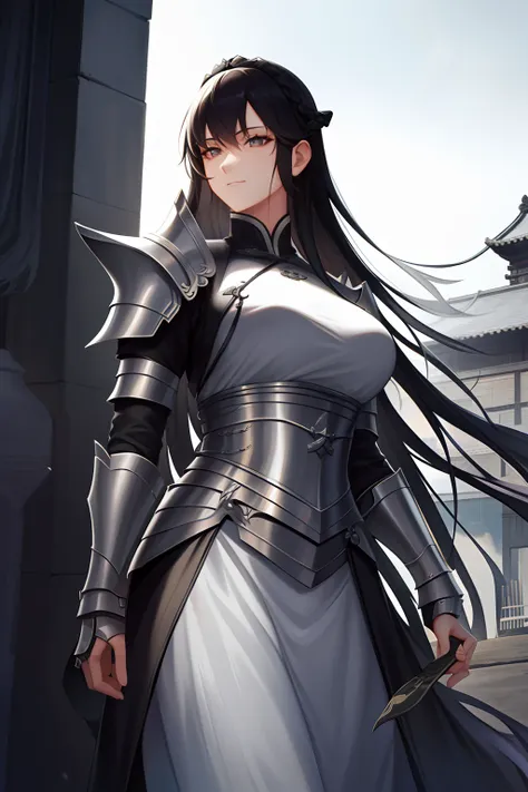 {high quality}, masterpiece, hd, grayscale, a knight warrior lady, ancient china, long hair, linen and leather armor, outdoors, ...