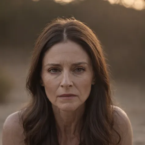 Cinematic Portrait of Julie Taymor With Her Head in the Sand, Anamorphic Shot, Anamorphic --ar 39:1