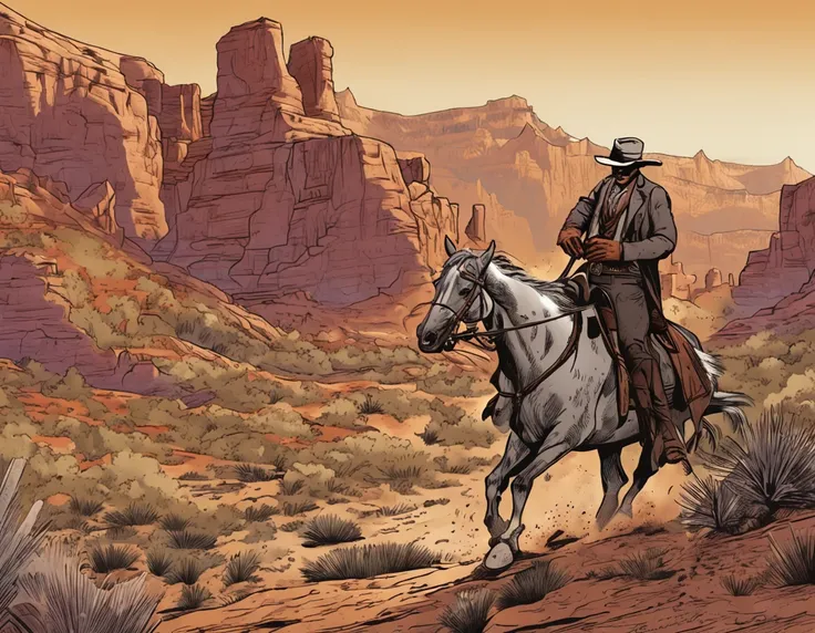 Old west -  Gunslinger - riding a horse - In the mountains - Realistic  -- ar 16:9