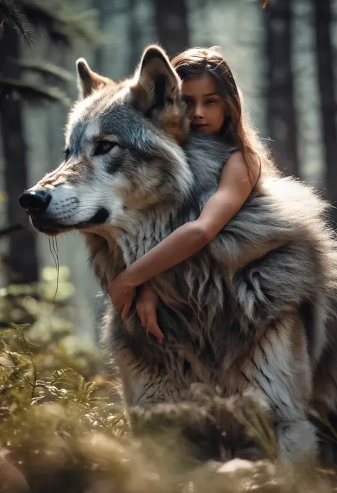 A huge wild gray wolf protecting a beautiful girl
(masterpiece: 1.5) (photorealistic: 1.1) (bokeh) (best quality) (detailed skin texture pores hair: 1.1) (intricate) (8k) (HDR) (wallpaper) (cinematic lighting) (sharp focus )