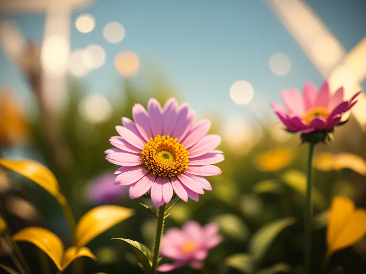 Close-up of a flower，Background bokeh，depth of fields，Halo，autumnal,trpical garden,florals,flower  field,ue6,pink there,A plant,Sunnyday,Bokeh,bblurry,Up