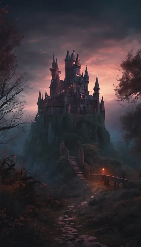 A dark and foreboding fantasy landscape, featuring a haunted and abandoned castle, with twisting vines, ghostly apparitions, and a foreboding atmosphere that creates a sense of mystery and intrigue, artstation, digital illustration, highly detailed, trendi...