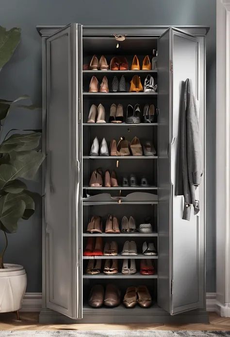 A shoe cabinet in the hallway，hat ornament，destructured，interlude，Premium gray，Simple，modern day