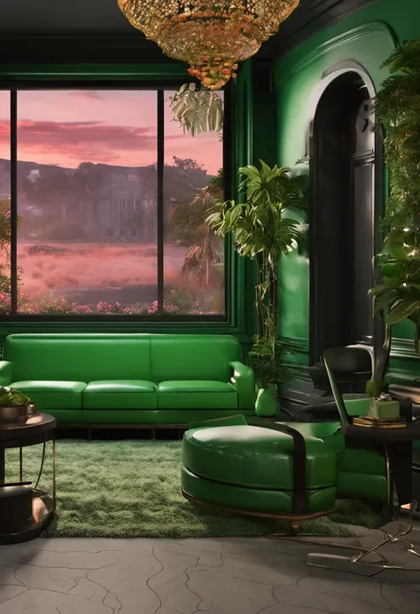 Green，high-class，A beautiful living room，Retro，Ambient