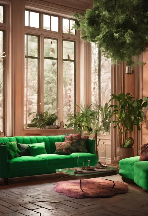 Green，high-class，A beautiful living room，Retro，Ambient