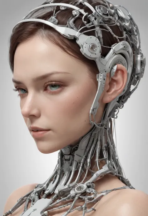 complex 3d render ultra detailed of a beautiful porcelain profile woman android face, Cyborg, cyborg robot parts, 150 mm, Beautiful studio soft light, rim-light, vibrant detail, Luxurious cyberpunk, Lace, Hyperrealistic, anatomically, face muscles, Cable E...