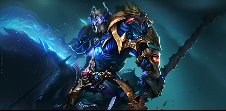 um close up de uma pessoa em um cavalo com uma espada, heroes of the storm splash art, warwick santo, arte splash, splash art of...