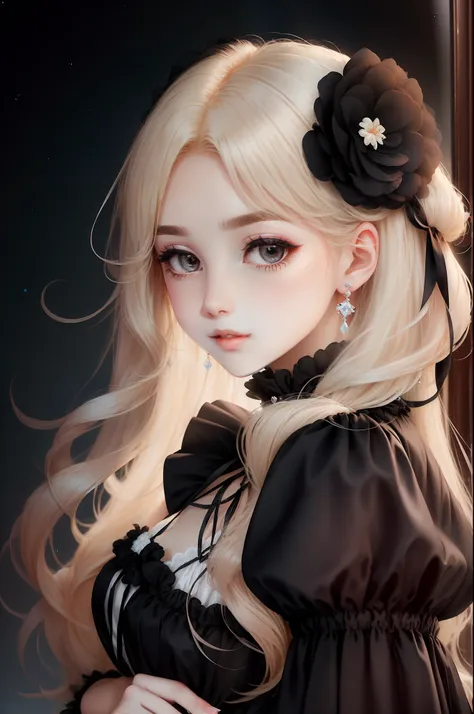 Princess　A Princess　Soft　Best quality in good style(Highest Quality) , High quality(hiquality)　Black fluffy dress blonde and soft hair　corolla　　The whole body is reflected A wonderful atmosphere with very delicate tones