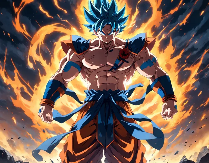 "Goku and Okuyasho merged into an epic, detailed image. Mastery in quality and lighting. Stunning and impactful scenery. Dynamic and powerful action. Improved shadow and light effects. High resolution masterpiece. State-of-the-art CG art. Incredible and im...