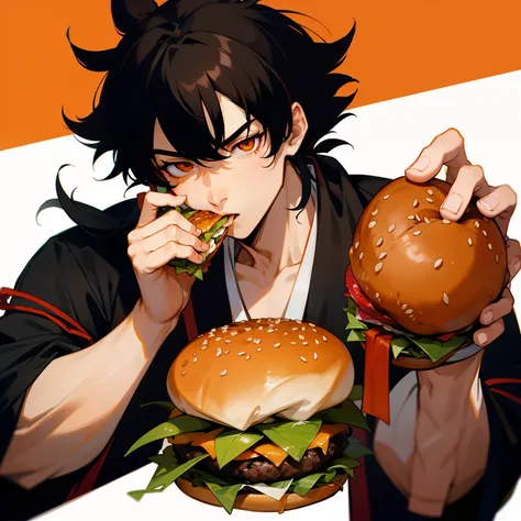 Kyojuro Rengoku eating a burger