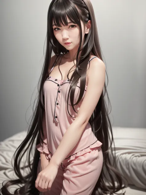 (realistic:1.4), best quality, ultra high res, 
4k, instagram,
higly detailed, 
1 girl,
(pajama:1.4), 
long hair, bangs,
black h...