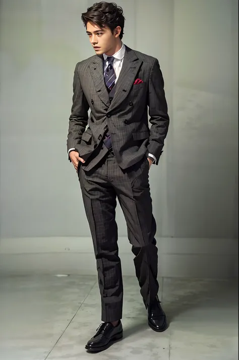 (young man:1.2) dressed in a (stylish:0.9) gentleman suit.