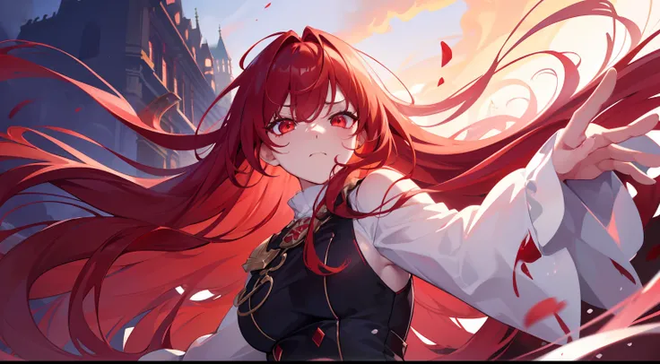 masterpiece, best quality, best quality, Amazing,1girl,finely detail, Depth of field, extremely detailed CG unity 8k wallpaper, masterpiece, full body,{loli}, {white hair}, red streaked hair, red eyes, {full body}, red hair, {{{with sword}}}, angry face, {...