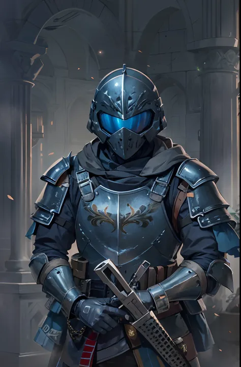 Futuristic armor, Closed helmet, ember, gray in color, Closed armor, The face is not visible, infantryman, Spetnaz, Blue Wieser, visor, visor, plate armor, Chain mail, страж из for honor, knight, Eye slits