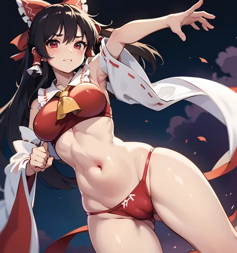 Hakurei Reimu , exposing her wet panties while blushing , cameltoe , good quality , 4K ,