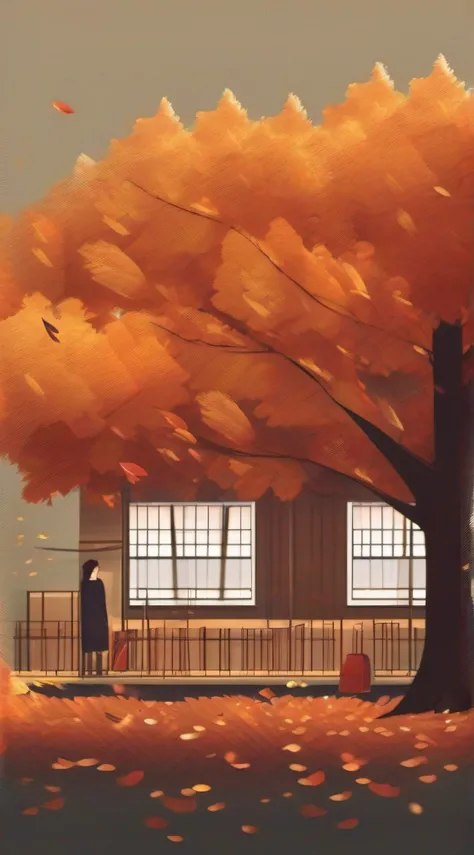 Beautiful autumn background，Illustration style，minimalistic background，Minimalist style，Memories of autumn，Qiu Si，Before the band