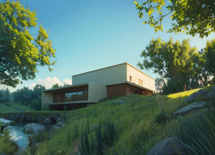 (((best quality))), a painting of a house on a hill with a path leading to it, anime countryside, anime background art, anime scenery, soft concept art studio ghibli, beautiful anime scenery, anime scenery concept art, studio ghibli concept art, ghibli stu...