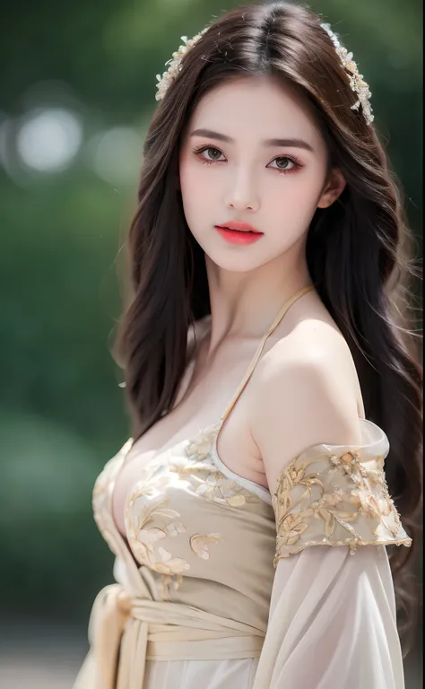 ((Best Quality, 8k, Masterpiece: 1.3)), Focus: 1.2, Perfect Body Beauty: 1.4, Buttocks: 1.2, ((Layered Haircut)), (Wet Clothes: 1.1), (Rain, Street:1.3), (Breasts: 1.2), (Hanfu: 1.2), Bare Shoulders, Bare Legs, Highly Detailed Face and Skin Texture, Fine E...