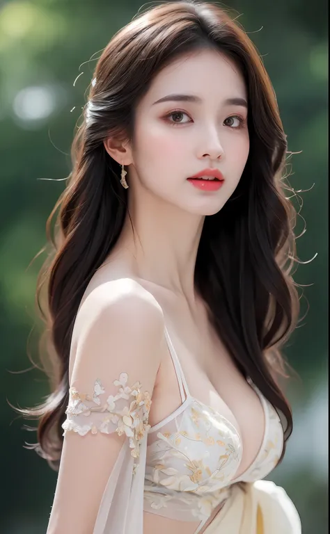 ((Best Quality, 8k, Masterpiece: 1.3)), Focus: 1.2, Perfect Body Beauty: 1.4, Buttocks: 1.2, ((Layered Haircut)), (Wet Clothes: 1.1), (Rain, Street:1.3), (Breasts: 1.2), (Hanfu: 1.2), Bare Shoulders, Bare Legs, Highly Detailed Face and Skin Texture, Fine E...