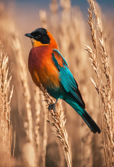 Beautiful bird standing on top of a reed