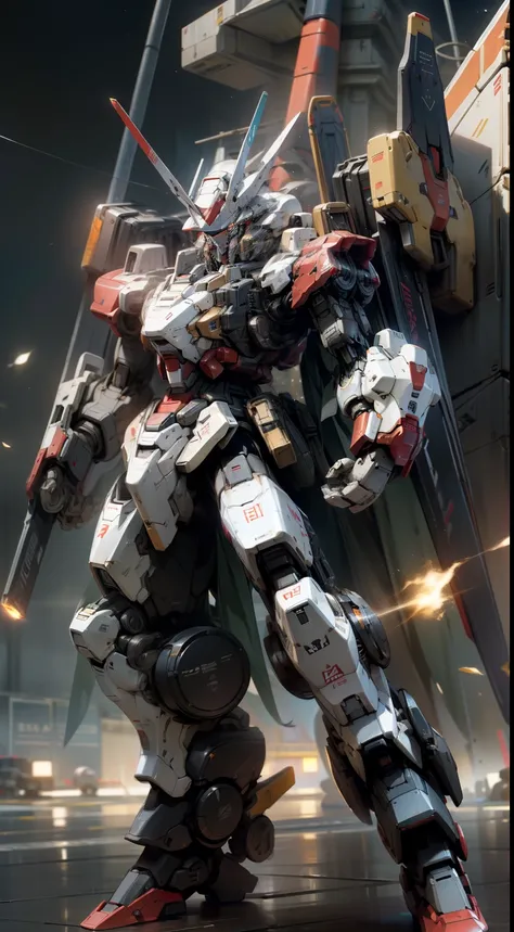 Surrealism, Ray Tracing, Photorealistic, UHD, High Detail, 32k, Best Quality, Textured Skin, Gundam Mecha, Flight, Funnel, Mecha Ship, Masterpiece, Best Quality, Mecha, Unmanned, (Full Body), (Black Mecha: 1.8), (Axisymmetric: 1.4), (HDR), (Movie Light: 1....