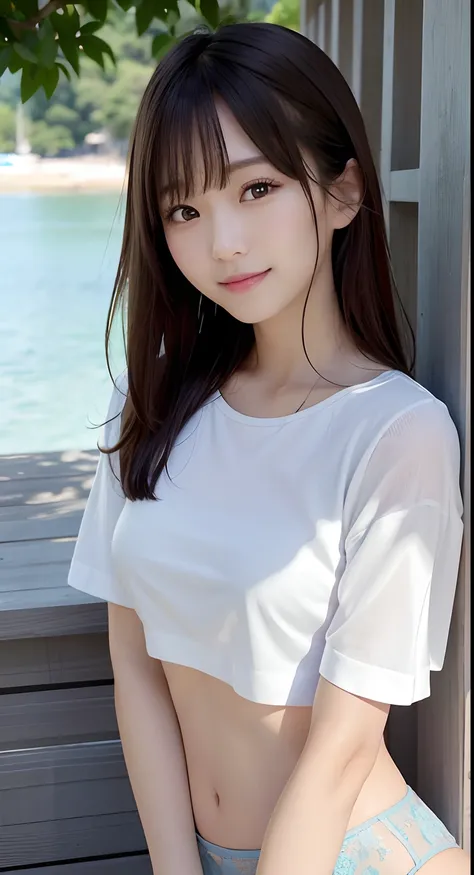 (Raw photography:1.2)、top-quality、Detailed beauty、Beautiful Korean Woman、The most beautiful women in the world、Beautiful sharp face、面長、21years old、A smile、Happy smile、light brown hair、fluffy and voluminous hair、extra detailed face、beatiful detailed eyes、ey...