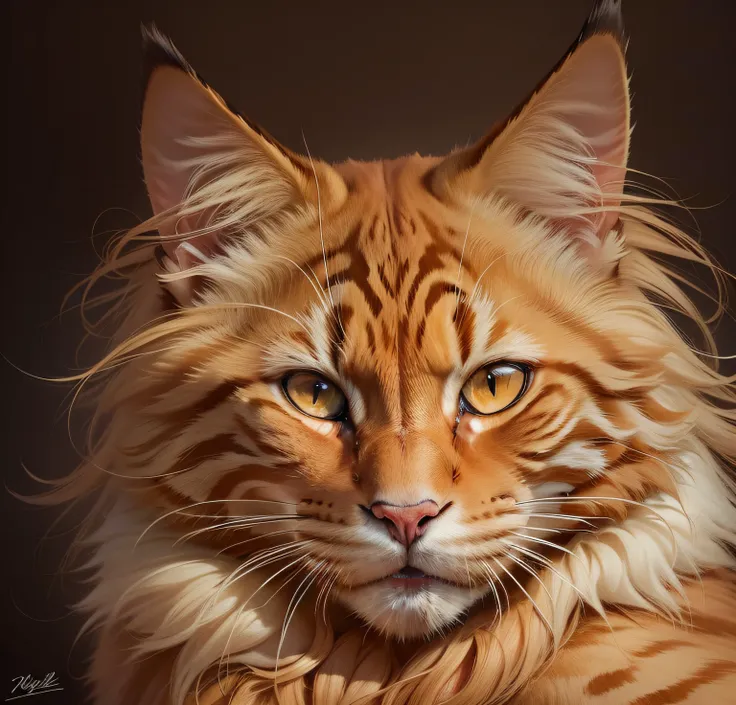 fierce one fierce orange Maine Coon cat, one head, one face, four legs, two ears, four paws, one tale, photo-realism, 24k resolution, hyperdetailed